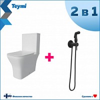 Превью фото Комплект Teymi 2 в 1: Унитаз напольный Helmi Pro безободковый с гигиеническим душем Lina черный матовый F10129 № 1