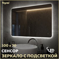 Превью фото Зеркало настенное с подсветкой в ванную Teymi Solli Oreol Pro 100х70 LED сенсор T20261 № 1
