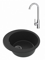 Превью фото Мойка для кухни Teymi Lina Smart D48, круглая, черная матовая в комплекте смеситель для кухни Lina хром F01538 № 1