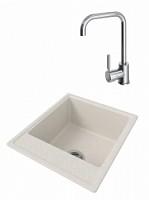 Превью фото Мойка для кухни Teymi Helmi Smart 42х48, белая матовая в комплекте смеситель для кухни Helmi хром F01515 № 1