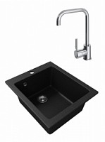 Превью фото Мойка для кухни Teymi Helmi 50х42 черная матовая в комплекте смеситель для кухни Helmi хром F01513 № 1