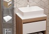 Тумба подвесная с раковиной для ванной 55 см Teymi Ritta корпус дуб фасад белый раковина Helmi S 48 смеситель хром F03636 № 16