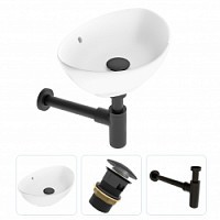 Превью фото Раковина накладная для ванной Teymi Lori 60 в комплекте донный клапан клик-клак с переливом черный и сифон черный матовый F07465 № 1