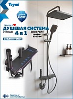 Превью фото Душевая системас тропическим душем и удлинителем 30 см Teymi Laina Forte графит F16592 № 1