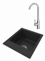 Превью фото Мойка для кухни Teymi Helmi Smart 42х48, черная матовая в комплекте смеситель для кухни Lina хром F01536 № 1