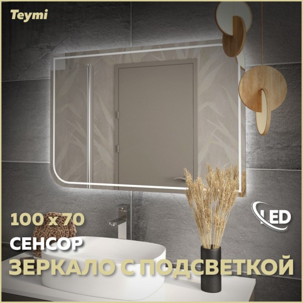 Зеркало настенное с подсветкой в ванную Teymi Lempi Pro 100х70 LED сенсор T20266