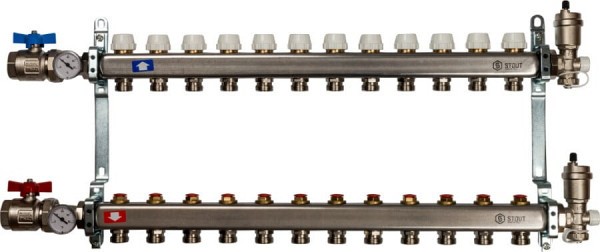 Коллектор Stout SMS 0912 нержавеющая сталь, на 12 контуров, без расходомеров