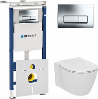 Превью фото Комплект Система инсталляции для унитазов Geberit Duofix Платтенбау 458.125.21.1 4 в 1 с кнопкой смыва + Крышка-сиденье Ideal Standard Connect E772401 с микролифтом + Унитаз подвесной Ideal Standard Connect AquaBlade E047901 + Шумоизоляционная № 1