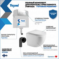 Превью фото Унитаз приставной с бачком скрытого монтажа комплект 5 в 1 Teymi кнопка хром приставной унитаз Lina HD T70813 № 1