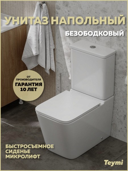 Унитаз напольный безободковый с быстросъемным сиденьем микролифт Teymi Helmi R T40327