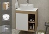 Тумба подвесная с раковиной для ванной 60 см Teymi Nura корпус дуб фасад белый раковина Lina S D40 смеситель хром F04032