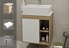 Тумба подвесная с раковиной для ванной 60 см Teymi Nura корпус дуб фасад белый раковина Aina 56 смеситель хром F10452