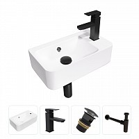 Превью фото Раковина подвесная для ванной Teymi Hanna 45 правая в комплекте смеситель черный матовый донный клапан клик-клак с переливом черный и сифон черный F13132 № 1