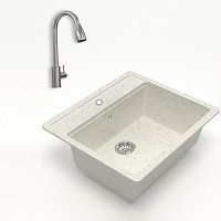 Превью фото Комплект Teymi 2 в 1 для кухни: мойка Helmi 57х50, белая матовая + смеситель для кухни Lori для кухни с выдвижным изливом, глянцевый хром F01497 № 1