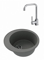 Превью фото Мойка для кухни Teymi Lina Smart D48, круглая, серая матовая в комплекте смеситель для кухни Helmi хром F01519 № 1