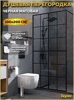 Превью фото Душевая перегородка 100x200 стекло прозрачное закаленное профиль черный матовый Teymi Helmi T00306 № 1