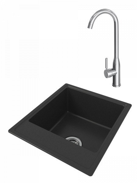 Мойка для кухни Teymi Helmi Smart 42х48, черная матовая в комплекте смеситель для кухни Lina хром F01536