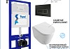 Инсталляция с унитазом комплект 5 в 1 Teymi унитаз подвесной безободковый Lori Media Vortex кнопка черная / хром  F17344