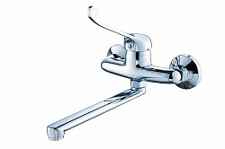 Превью фото Смеситель на раковину Diadonna D46-163 настенный, хирургический, плоский поворотный излив, картридж 35 мм, хром № 1