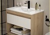 Тумба подвесная с раковиной для ванной 80 см Teymi Vitra корпус дуб фасад белый раковина Ritta 80 F16015