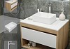 Тумба подвесная с раковиной для ванной 75 см Teymi Ritta корпус дуб фасад белый раковина Helmi Mini 38 смеситель хром F09288 № 16