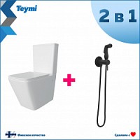 Превью фото Комплект Teymi 2 в 1: Унитаз напольный Helmi безободковый с гигиеническим душем Lina черный матовый F10130 № 1