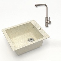 Превью фото Комплект Teymi 2 в 1 для кухни: мойка Helmi 50х42, бежевая матовая + смеситель для кухни Lori с выдвижной лейкой, 2 струи, сатин F01474 № 1