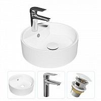 Превью фото Раковина накладная для ванной Teymi Lina S D40 в комплекте смеситель хром и донный клапан клик-клак с переливом белый F07616 № 1
