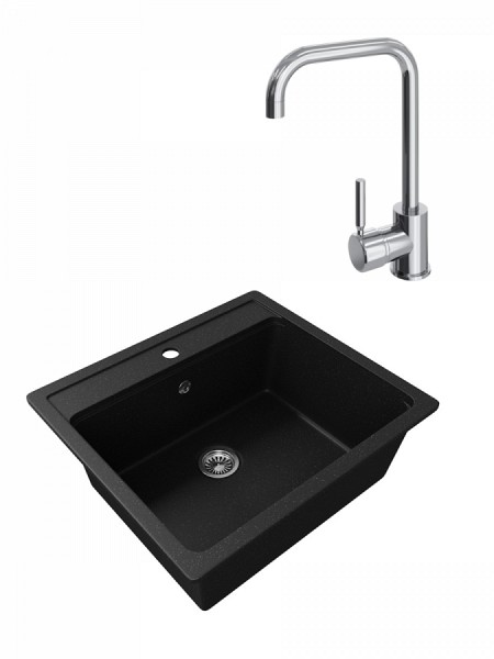 Мойка для кухни Teymi Helmi 57х50 черная матовая в комплекте смеситель для кухни Helmi хром F01512