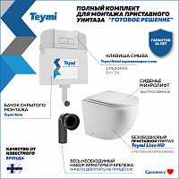 Превью фото Унитаз приставной с бачком скрытого монтажа комплект 5 в 1 Teymi кнопка нержавеющая сталь унитаз Lina HD F14580 № 1