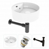 Превью фото Раковина накладная для ванной Teymi Lina S D40 в комплекте донный клапан клик-клак с переливом белый и сифон черный матовый F07454 № 1