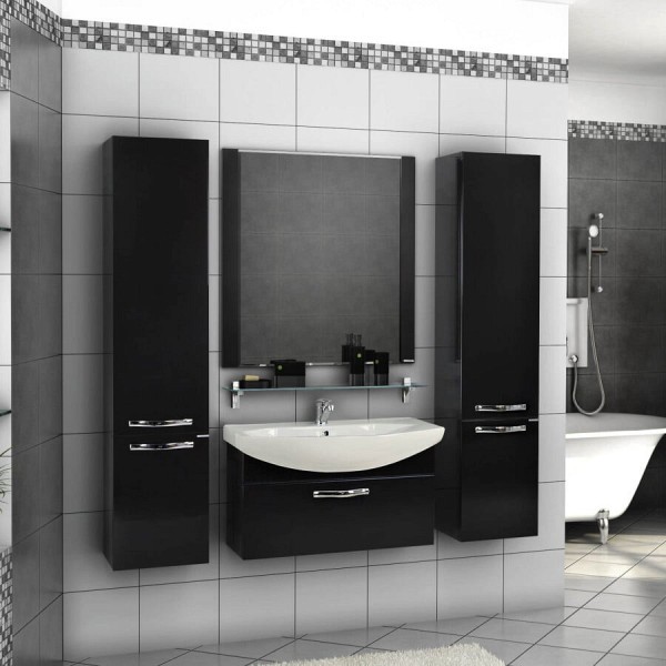 Комплект мебели для ванной Акватон Ария 80 черный глянец