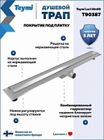 Превью фото Трап для душа под плитку с гидрозатвором горизонтальный выпуск Teymi Lori 10х80 нержавеющая сталь T90387 № 1