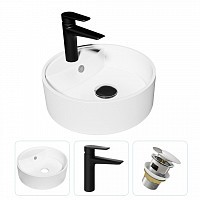 Превью фото Раковина накладная для ванной Teymi Lina S D40 в комплекте смеситель черный матовый и донный клапан клик-клак с переливом хром F07753 № 1