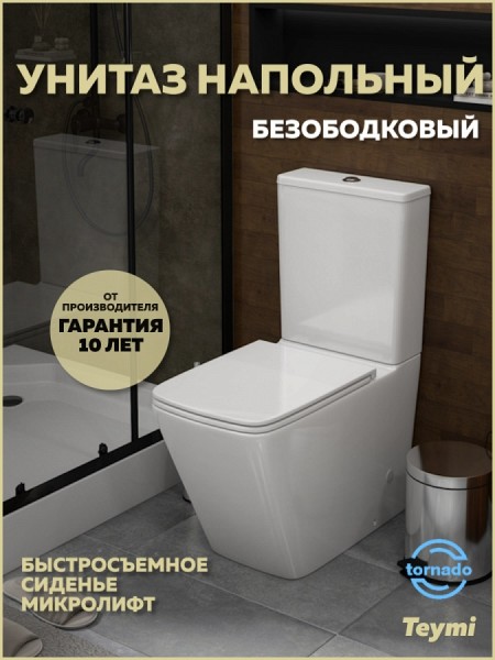 Унитаз напольный торнадо безободковый с быстросъемным сиденьем микролифт Teymi Helmi Vortex T40306