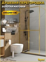 Превью фото Душевая перегородка 100x200 стекло прозрачное закаленное профиль золото матовый Teymi Helmi T00307 № 1