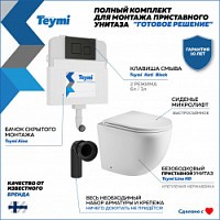 Превью фото Унитаз приставной с бачком скрытого монтажа комплект 5 в 1 Teymi кнопка черная приставной унитаз Lina HDT70820 № 1
