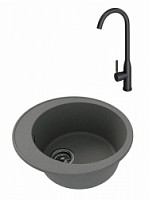 Превью фото Мойка для кухни Teymi Lina Smart D48, круглая, серая матовая в комплекте смеситель для кухни Lina черный матовый F01546 № 1