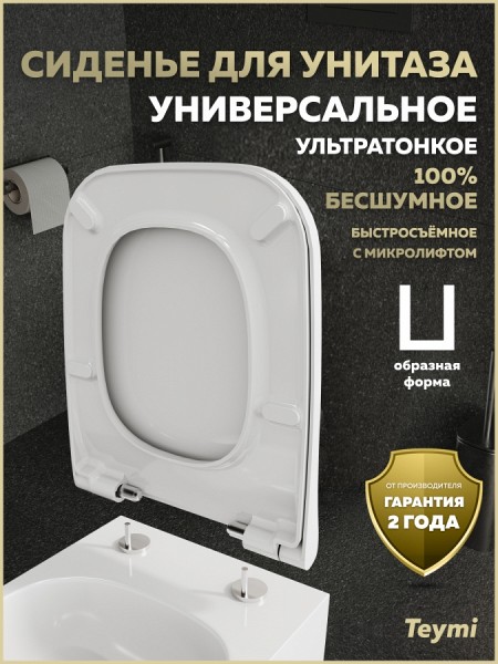 Сиденье для унитаза с микролифтом быстросъемное универсальное Teymi Aina Quattro Slim дюропласт ультратонкое S49904