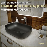 Превью фото Раковина для ванной накладная Teymi Solli 60 artceramic цвет черный матовый T50397 № 1