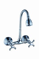 Превью фото Смеситель для кухни Diadonna D80-247354 двуручковый, настенный, с гибким изливом, 2 вида струи, хром № 1