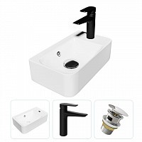 Превью фото Раковина подвесная для ванной Teymi Hanna 45 правая в комплекте смеситель черный матовый и донный клапан клик-клак с переливом хром F07777 № 1