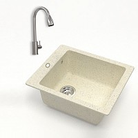 Превью фото Комплект Teymi 2 в 1 для кухни: мойка Helmi 50х42, бежевая матовая + смеситель для кухни Lori для кухни с выдвижным изливом, глянцевый хром F01501 № 1