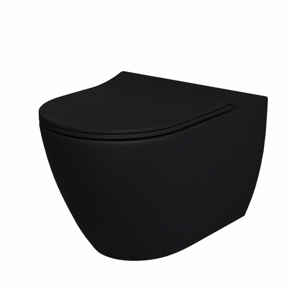Унитаз подвесной Queen 113T20201R 570x360x400 ЧЁРНЫЙ матовый безободковый с тонкой крышкой
