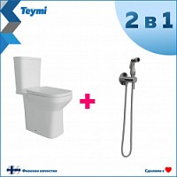 Превью фото Комплект Teymi 2 в 1: Унитаз напольный Kati безободковый с гигиеническим душем Lina хром F10120 № 1