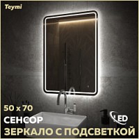 Превью фото Зеркало настенное с подсветкой в ванную Teymi Solli Pro 50х70 LED сенсор T20252 № 1