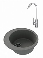 Превью фото Мойка для кухни Teymi Lina Smart D48, круглая, серая матовая в комплекте смеситель для кухни Lina хром F01537 № 1