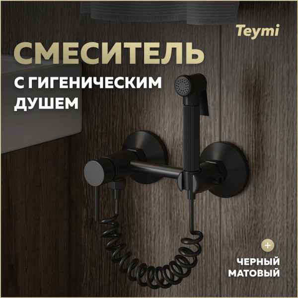 Смеситель с гигиеническим душем черный матовый Teymi Martta T10269