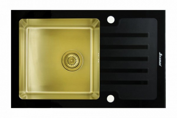 Мойка Seaman Eco Glass SMG-780B Gold PVD, вентиль-автомат
