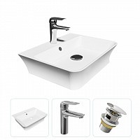 Превью фото Раковина накладная для ванной Teymi Aina 49 в комплекте смеситель хром и донный клапан клик-клак с переливом хром F07633 № 1